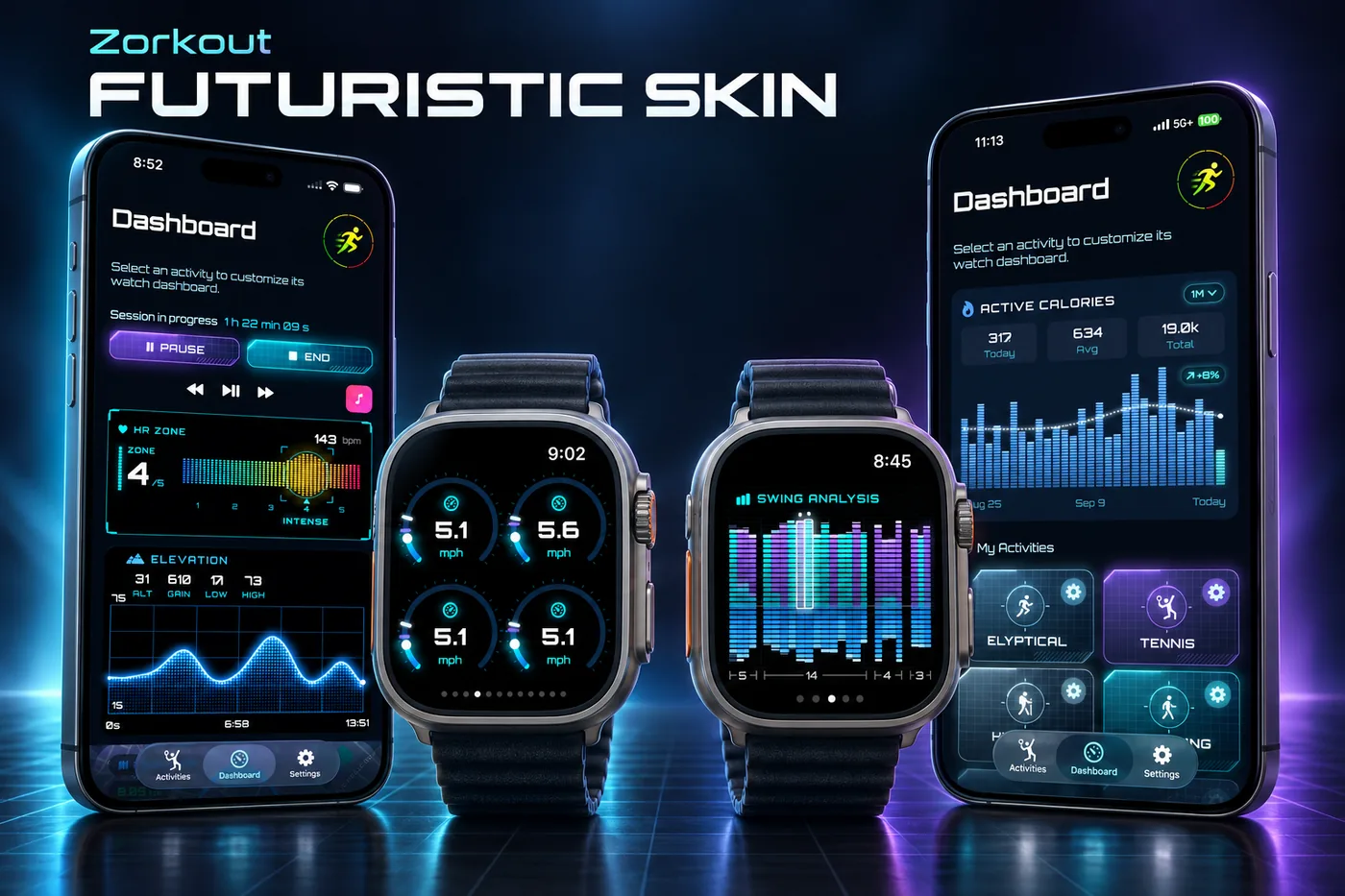 Zorkout Futuristic-Skin auf iPhone und Apple Watch